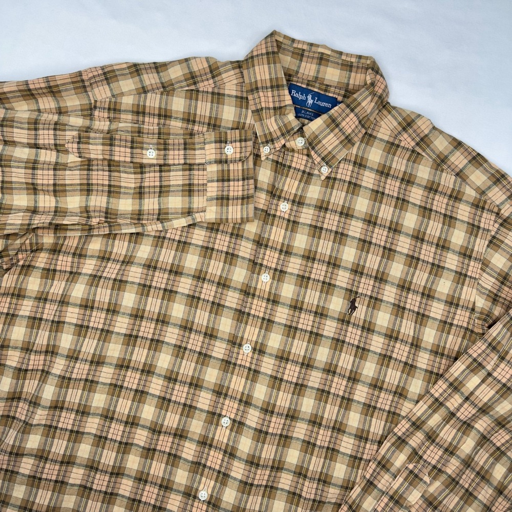 Vintage Ralph Lauren Shirt Mens Large Brown Plaid Pony Blake Button Down Preppy